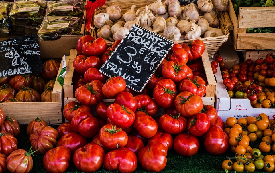 Tomatoes, Garlic, Greens, Market, Outdoor, Vegetables